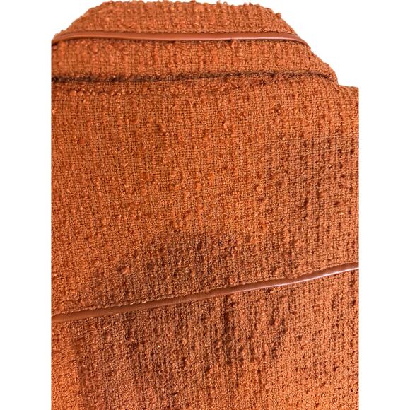 Rye Grass Tweed W/Faux Leather Trim Blazer Rust Bell Sleeves M - Picture 5 of 5